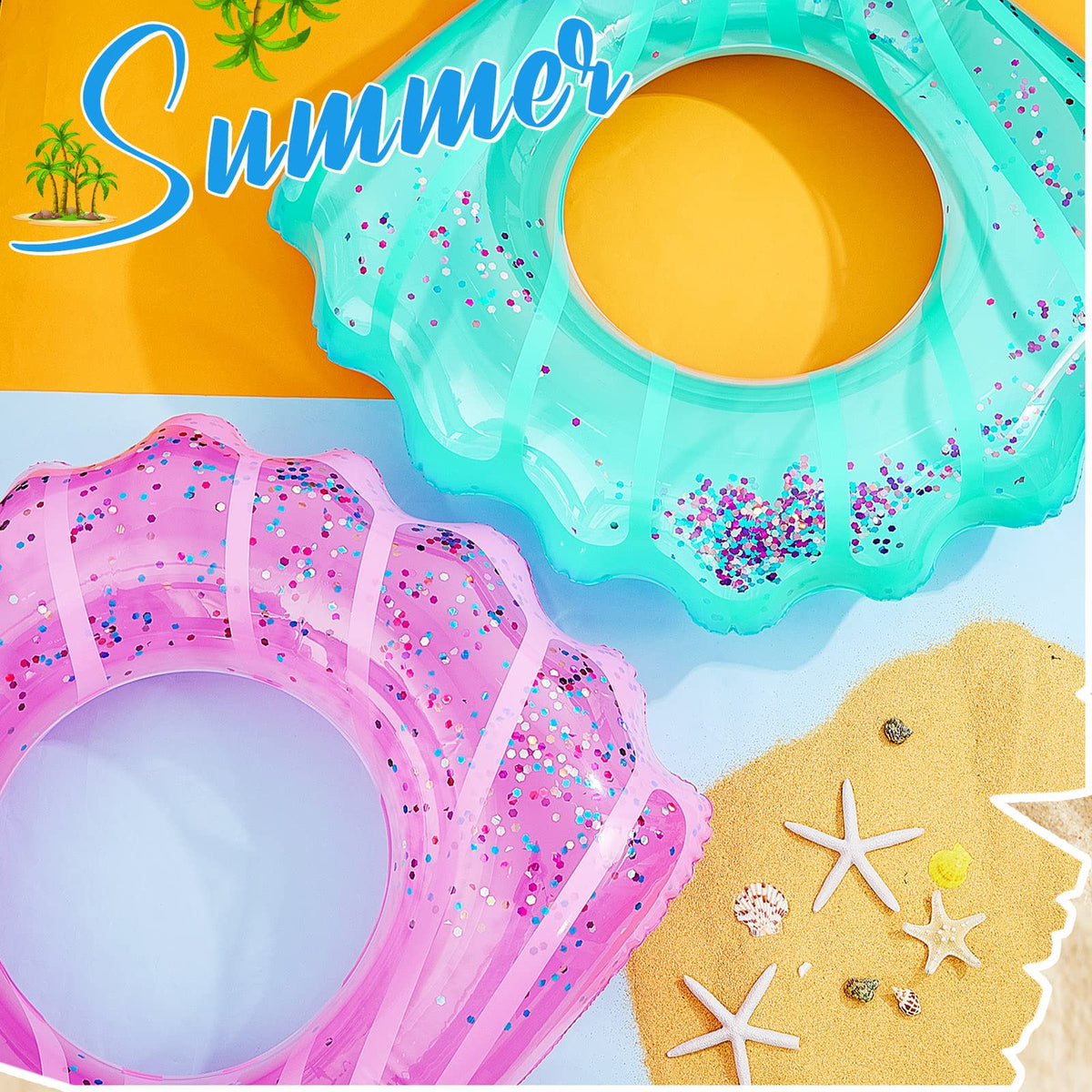 Juexica shell swim ring translucent shell with sequins sparkling in sun