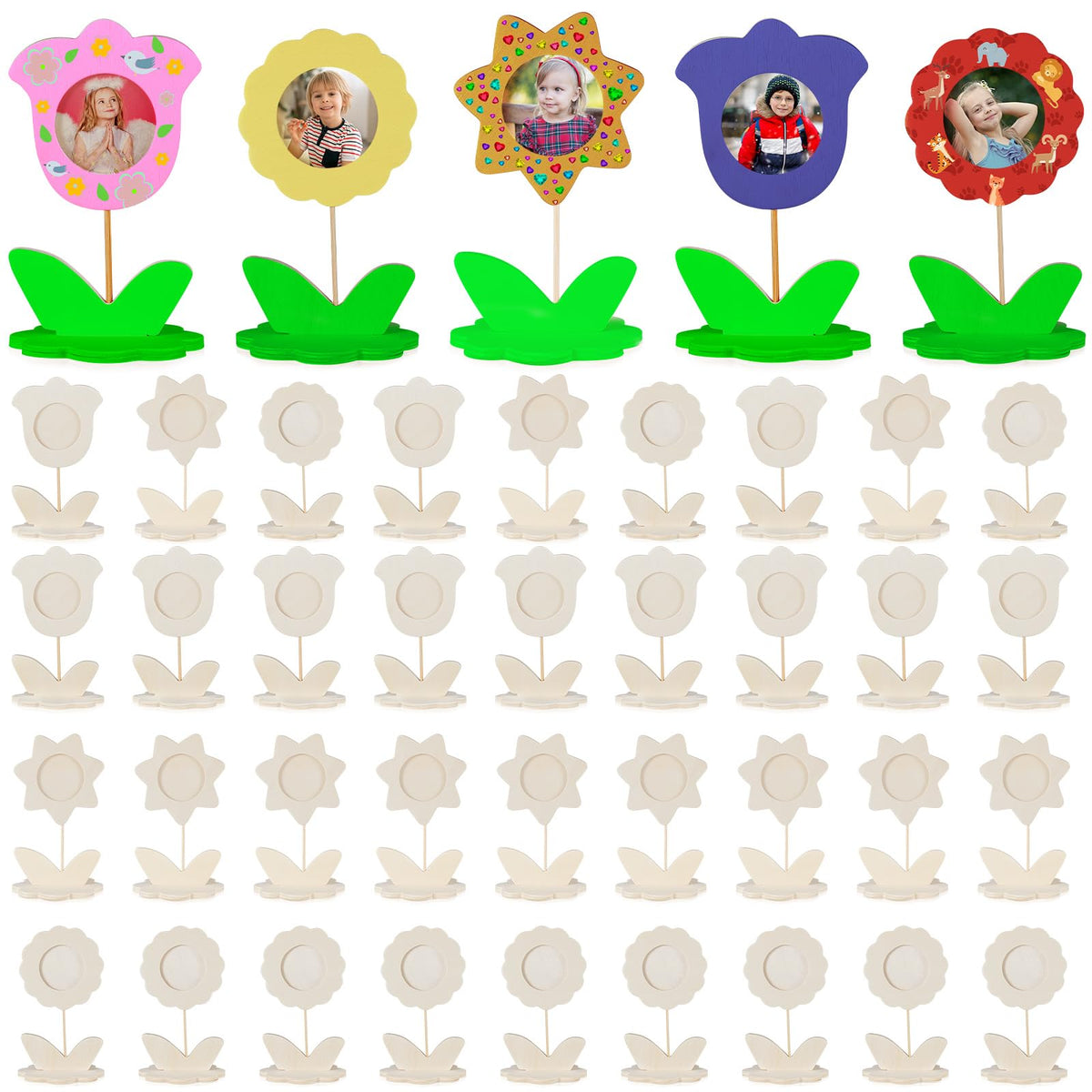 Juexica wood flower frame set pack shot for versatile kids' crafts