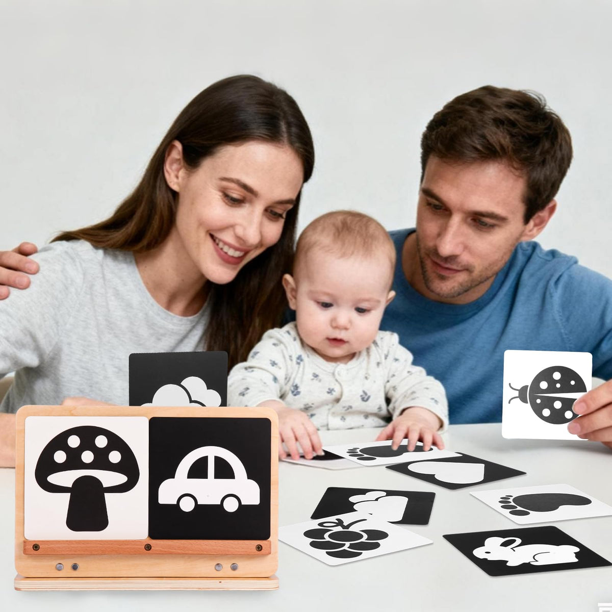 Juhg tummy time mirror has a wood frame with a safe, durable surface.