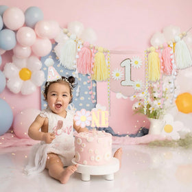 JUIIZAY blue theme high chair banner displayed on wall