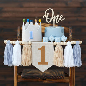 JUIIZAY blue high chair banner for 1st birthday photos