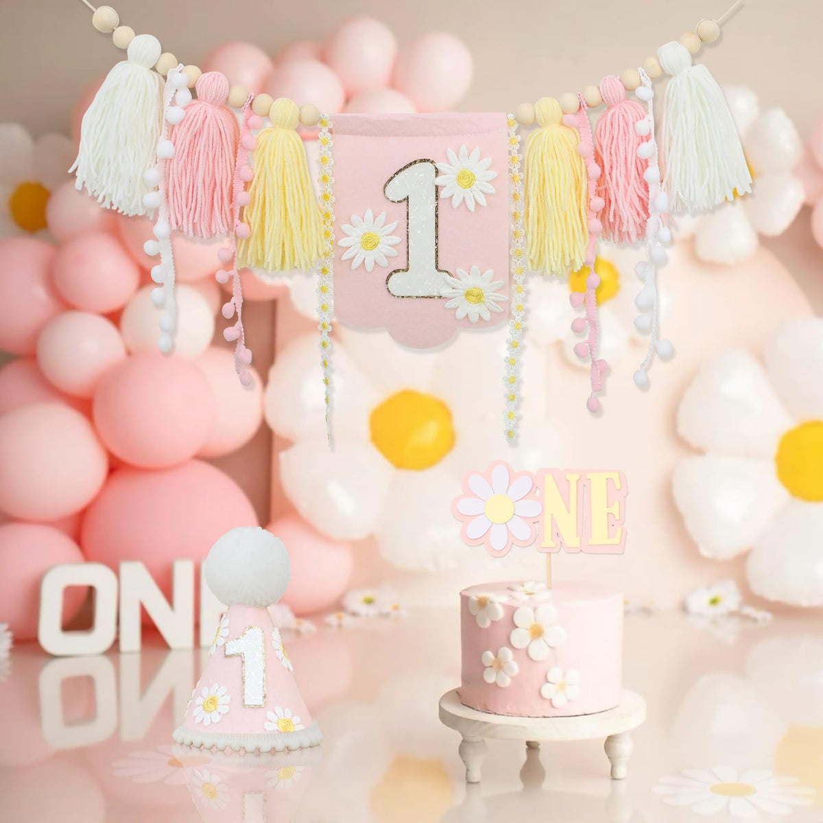 JUIIZAY pink daisy baby photo prop set for milestones