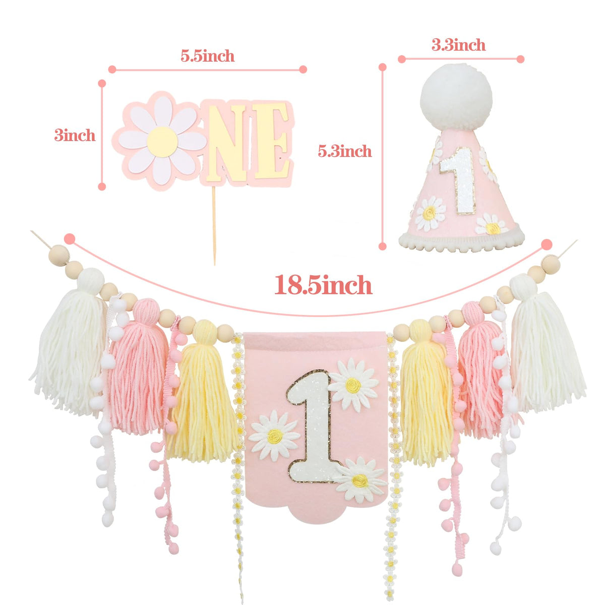 JUIIZAY pink daisy birthday crown hat enhances cute photo moments