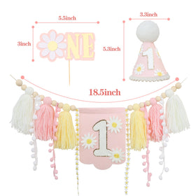 JUIIZAY pink daisy birthday crown hat enhances cute photo moments