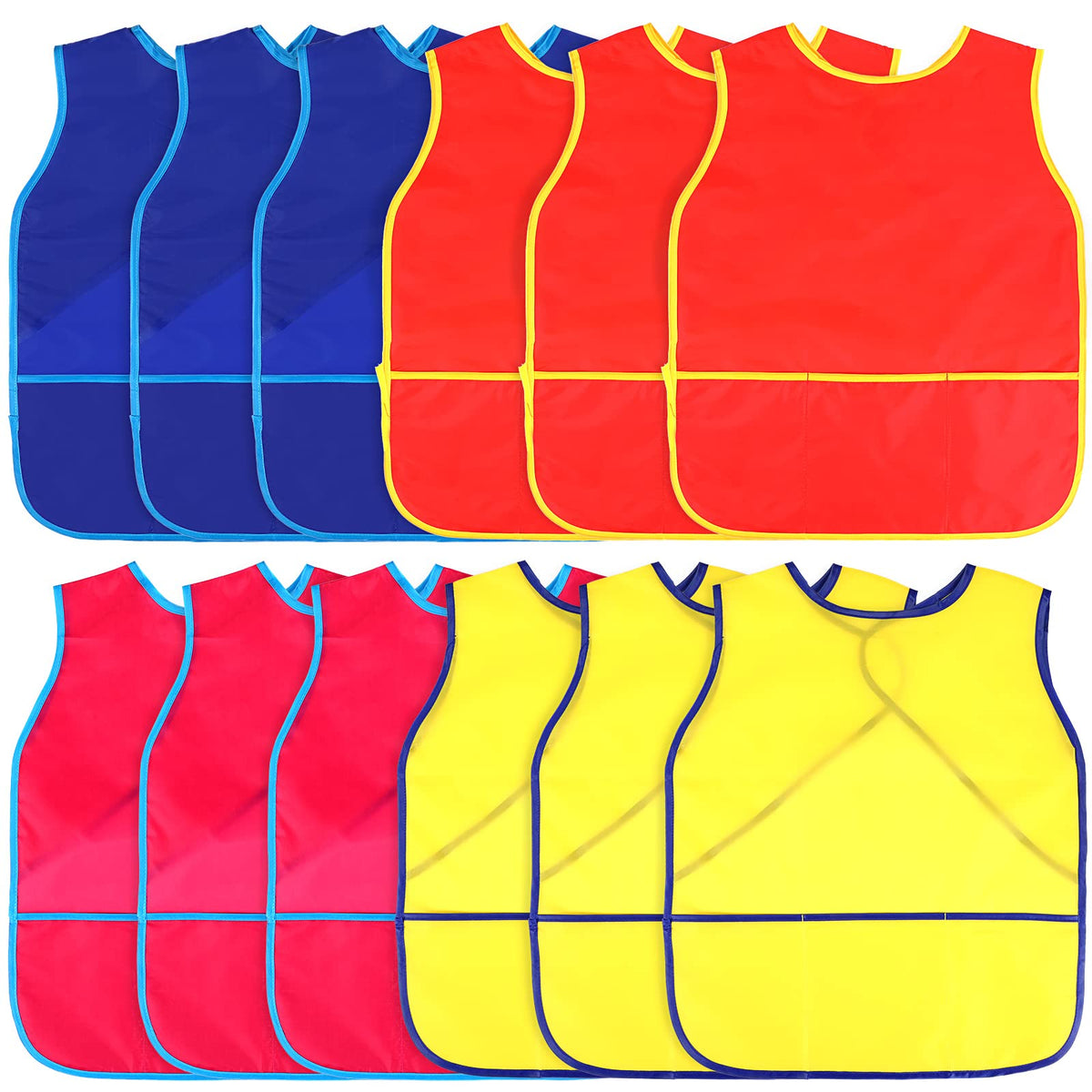 Juinipe art smock for kids with pockets keeps brushes organized during painting.