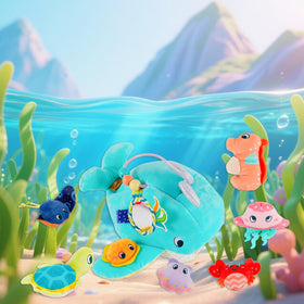 Juivin Soft Rattle Jellyfish plush supports grasping and visual tracking during play.