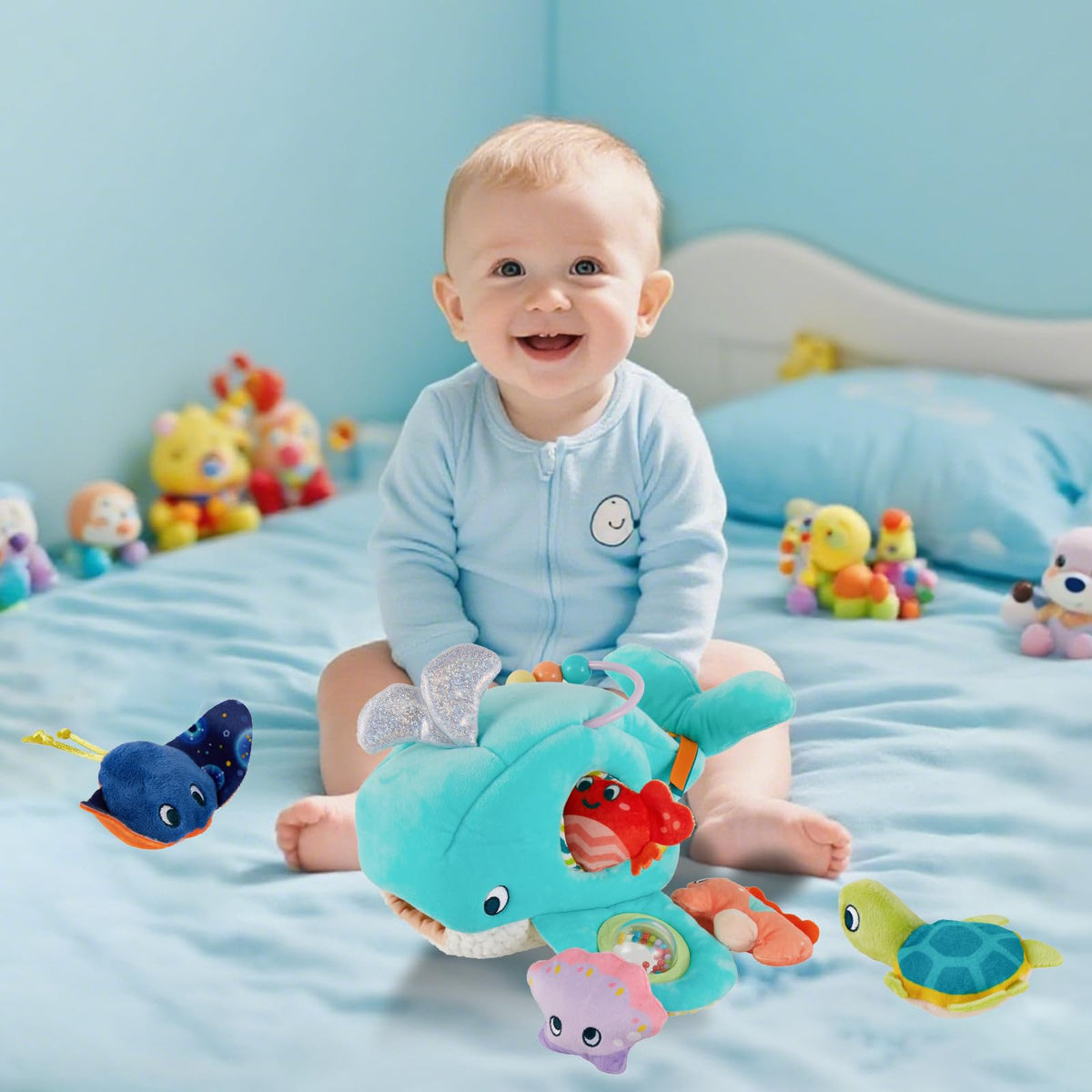 Juivin Octopus plush provides on-the-go exploration with engaging textures.