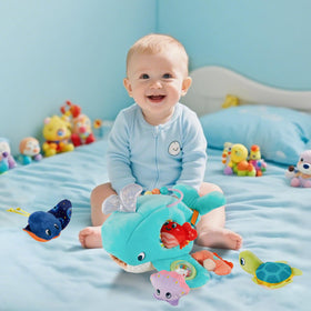 Juivin Octopus plush provides on-the-go exploration with engaging textures.