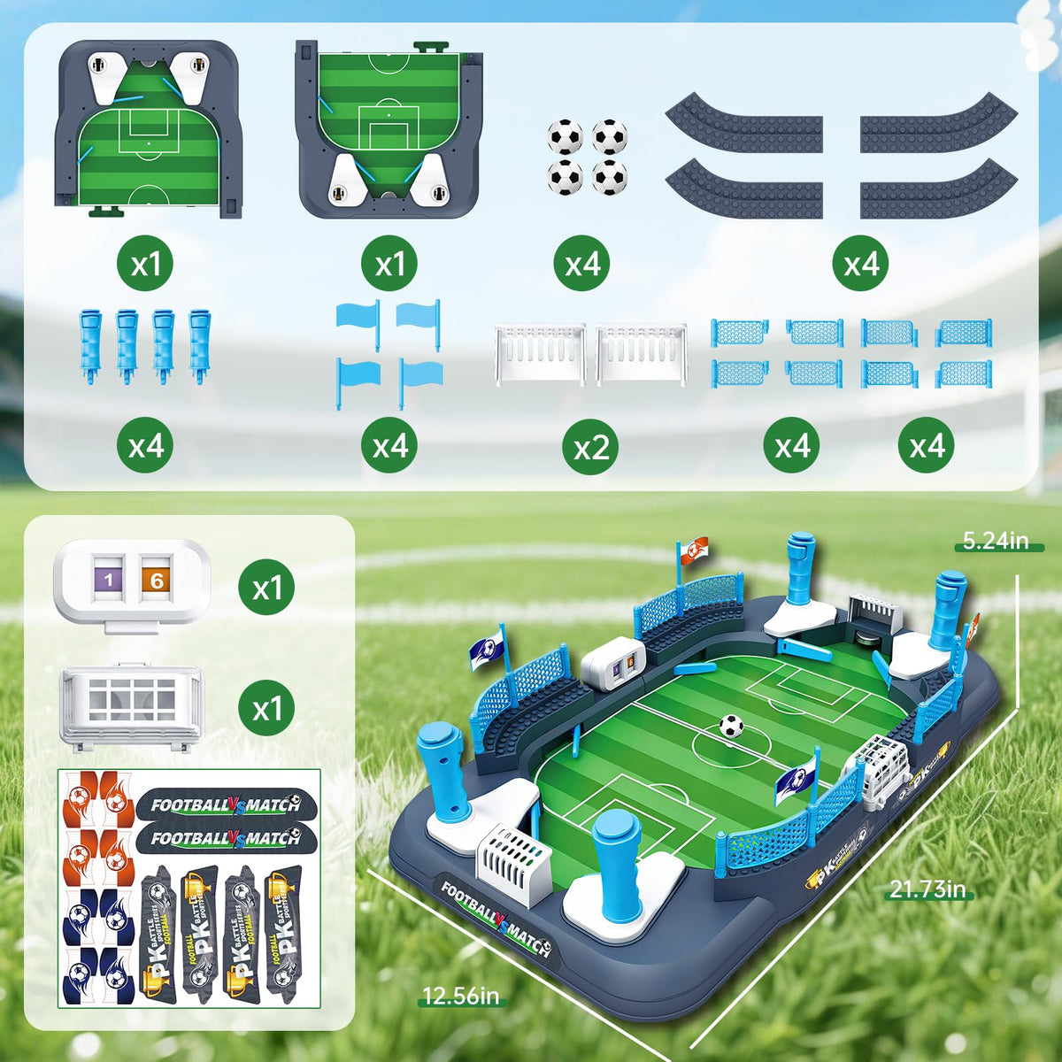 Juivin table-top soccer players in action promoting fast reflexes and hand-eye coordination.