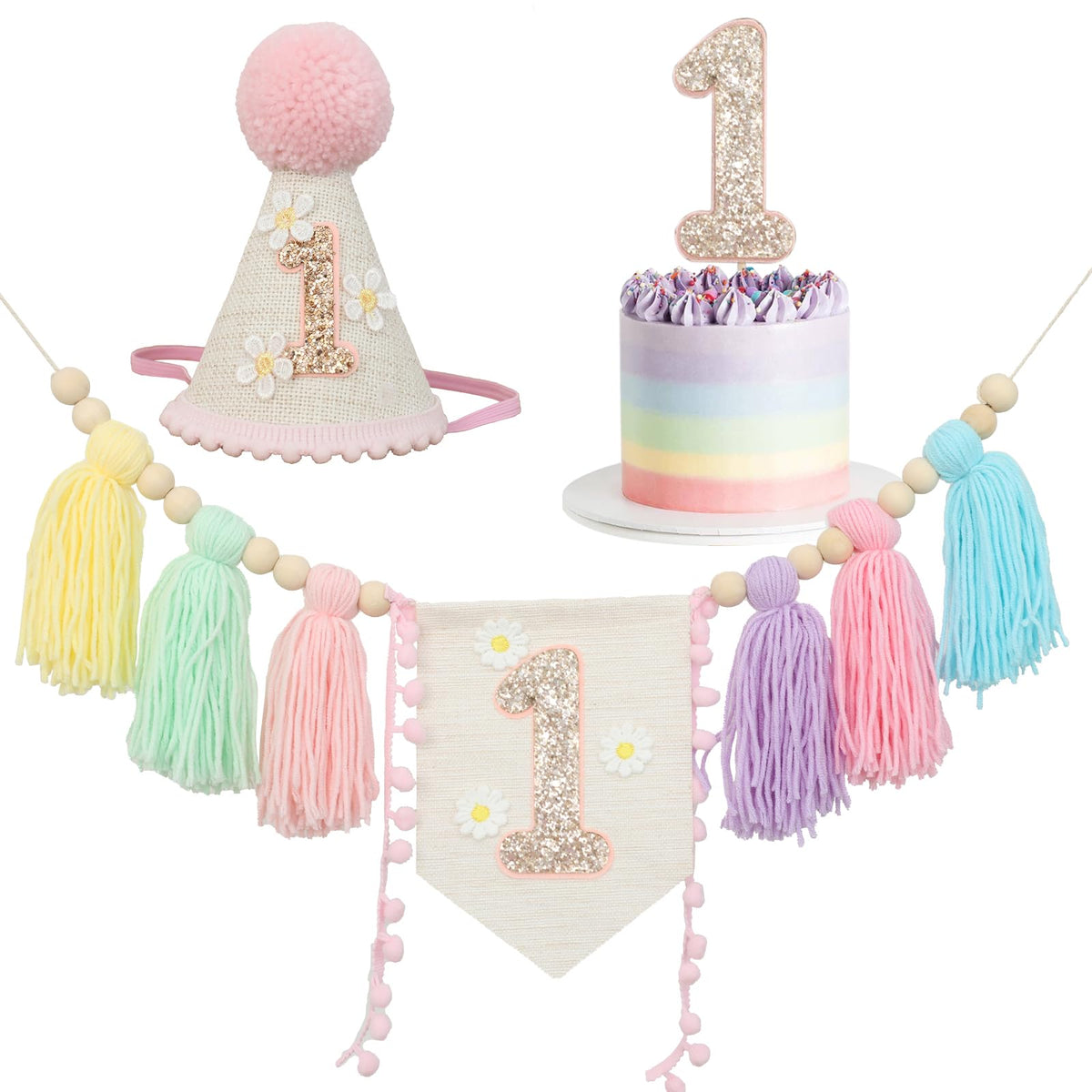JUIIZAY pastel banner color scheme creates soft party ambiance
