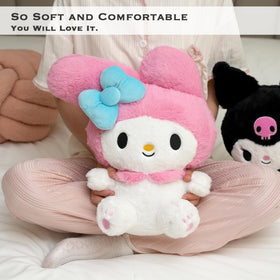Juju Black Kawaii Plush side view, a cozy decor accent for beds or shelves