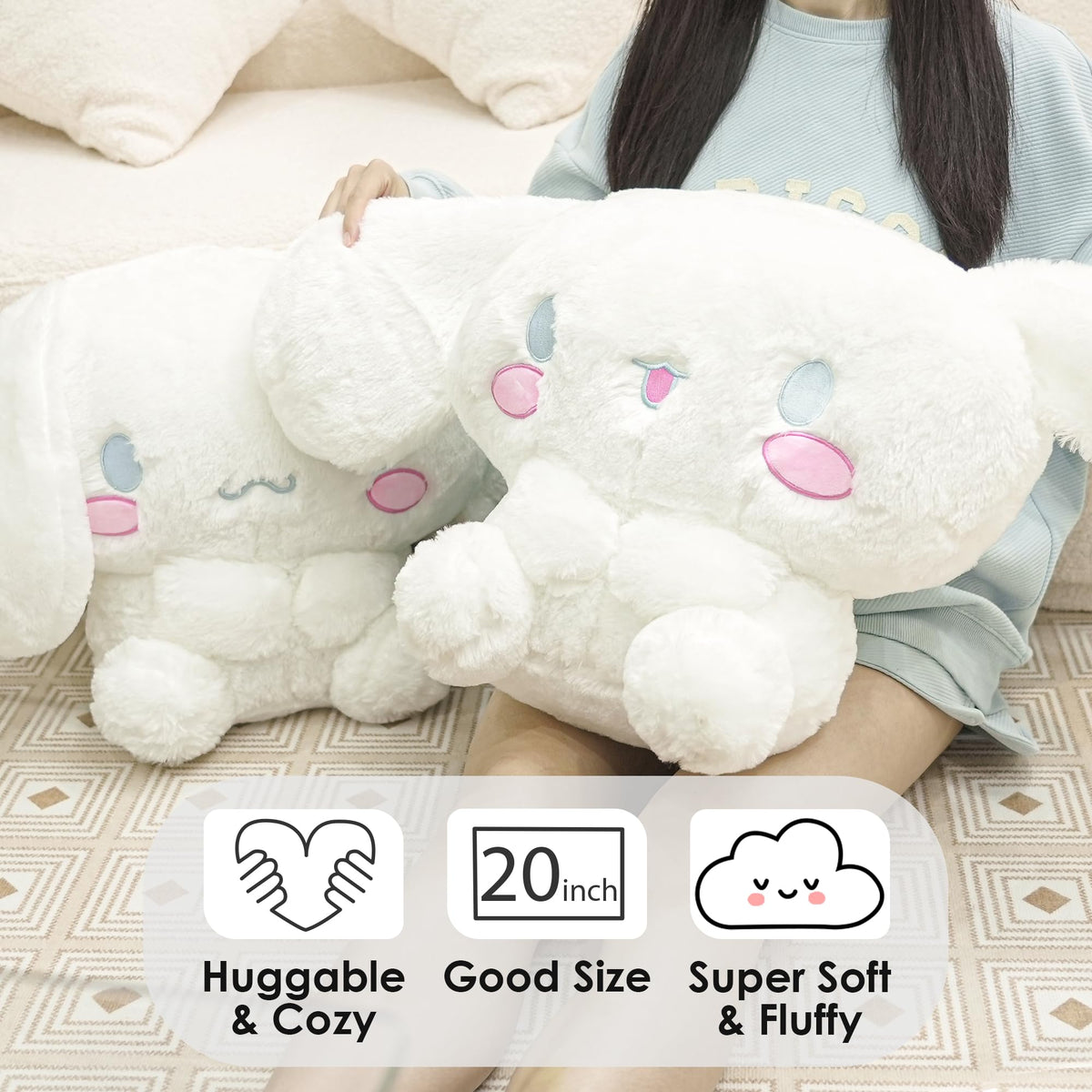 Juju GOODS Juju White Kawaii Plush 20in cute-face for bedroom decor and mood lift