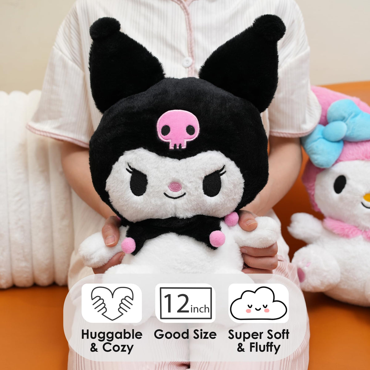 Juju Goods pink kawaii plush shows a soft texture for gentle touch.