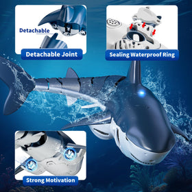 JUKUDAHU waterproof shark toy and remote control in action during bath.