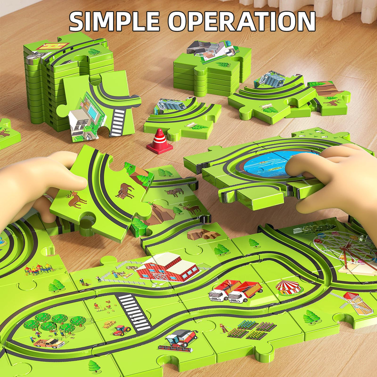 Includes three cars and road signs to spark city storytelling.