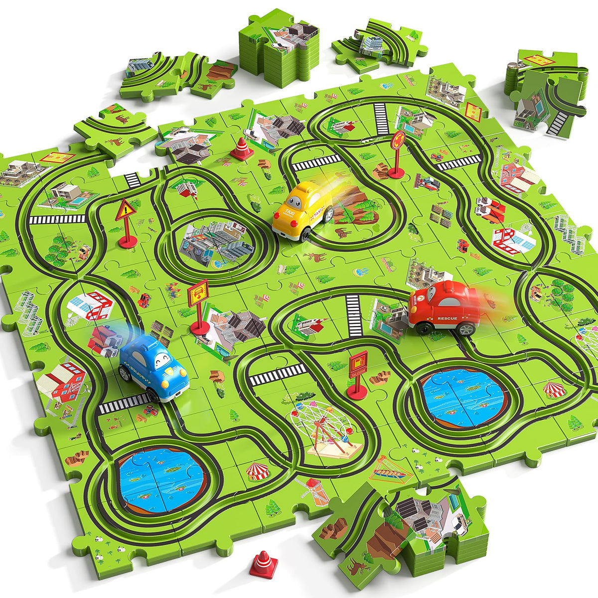 Bright colors and clear pieces aid early visual recognition during play.