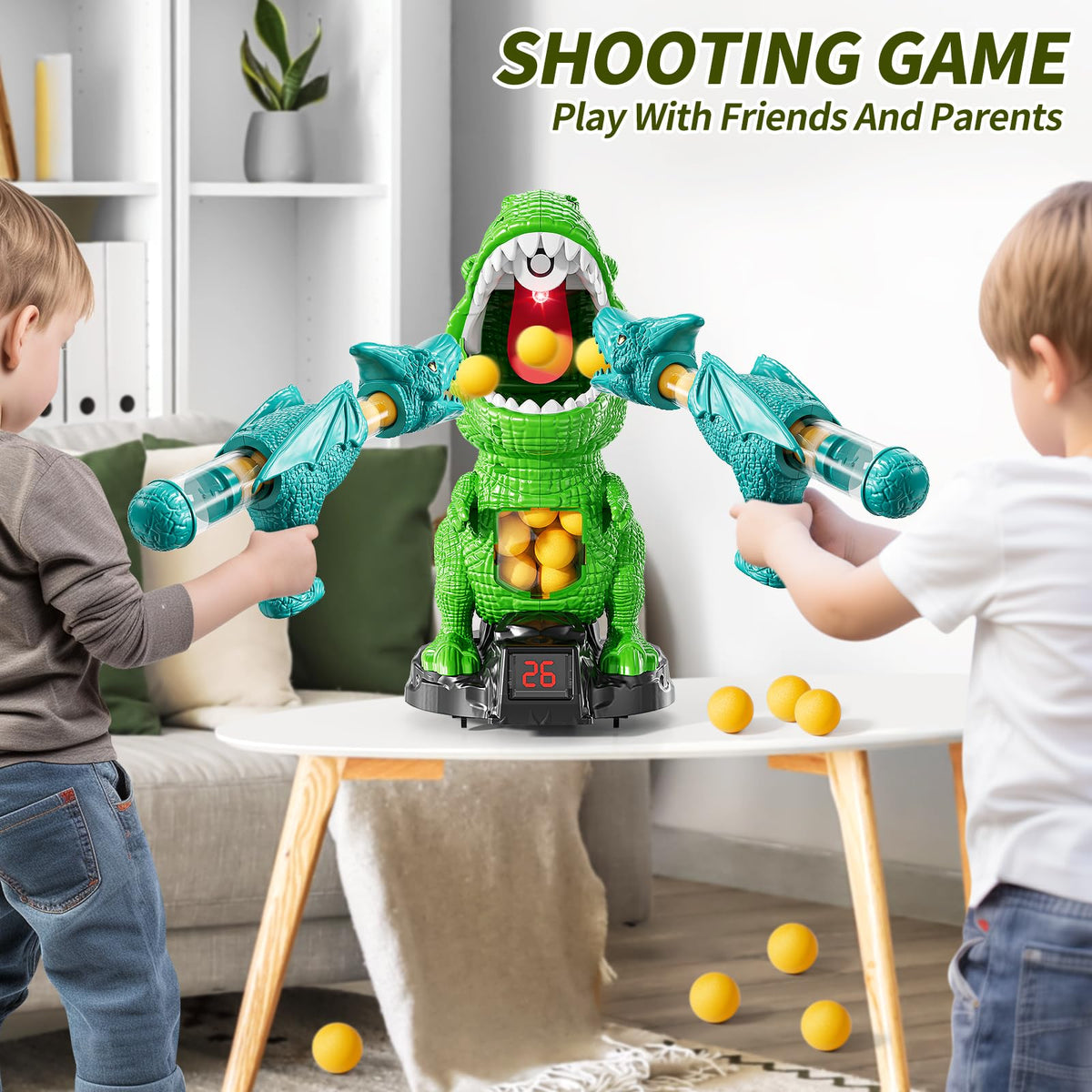 Jukudahu dinosaur with scoreboard close-up highlighting point tracking during games.
