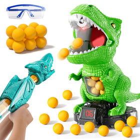 Jukudahu dinosaur shooting toy front view with interactive scoreboard for friendly play.