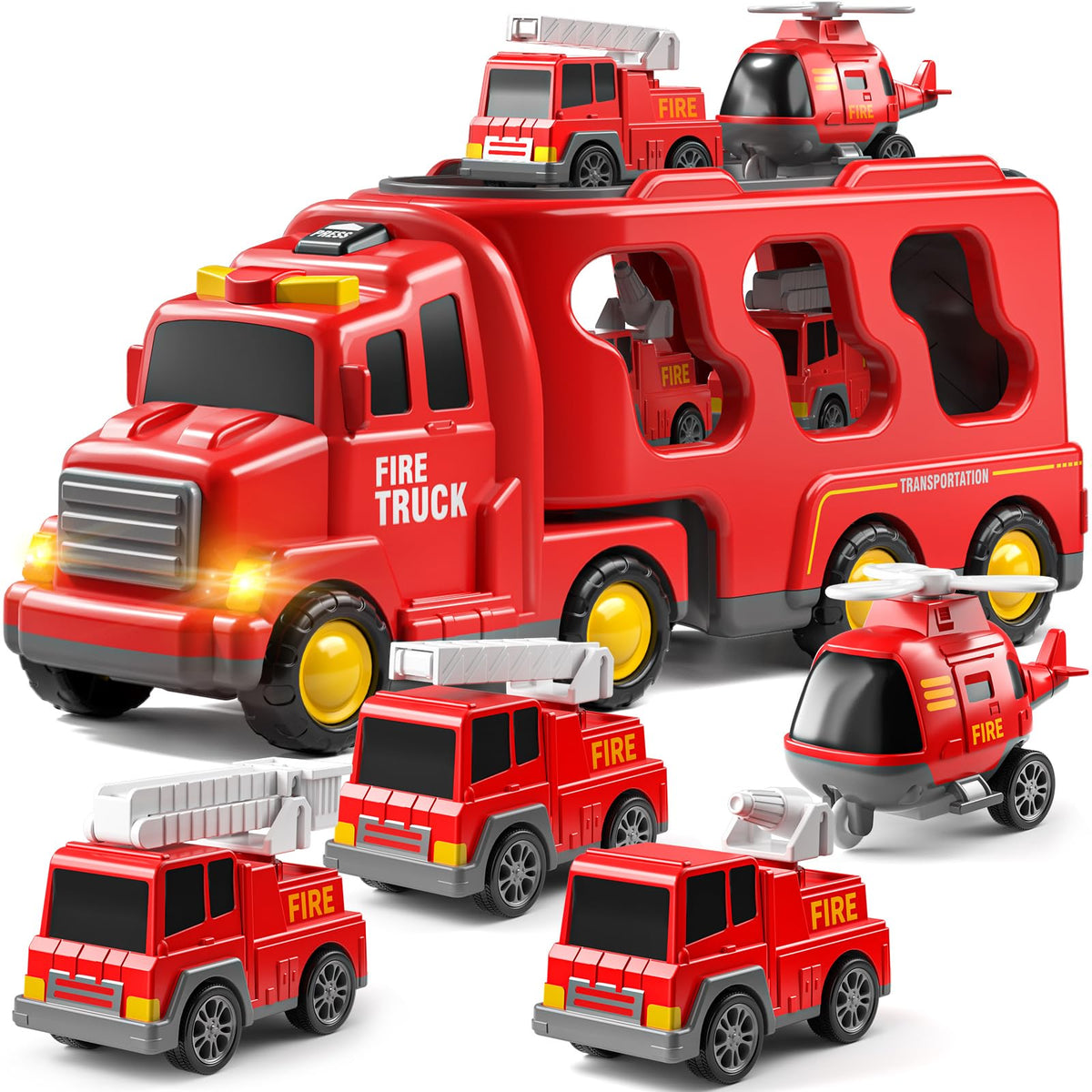 JUKUDAHU fire-truck-carrier-5in1 promotes imaginative play and family interaction.