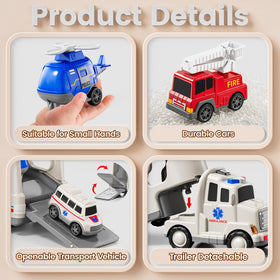 JUKUDAHU fire truck toy demonstrates sliding action for rescue play.
