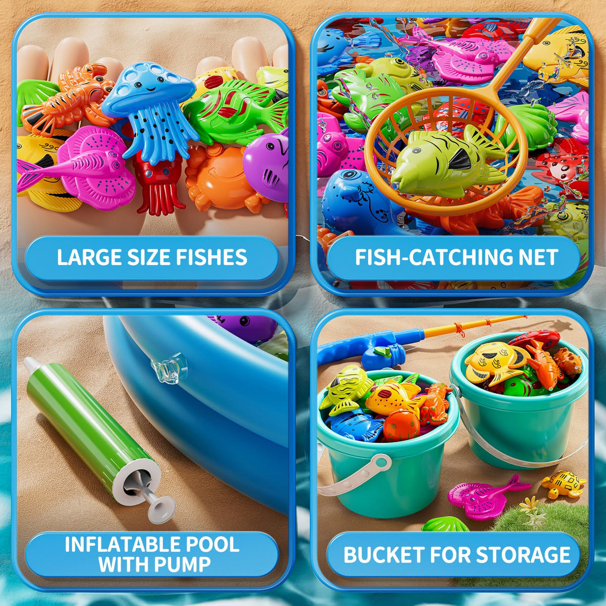 JUKUDAHU inflatable pool provides safe, splash-friendly space for poolside fishing games
