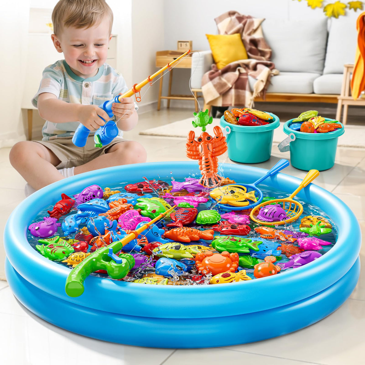JUKUDAHU magnet fishing toys net enables quick catch-and-release play outdoors
