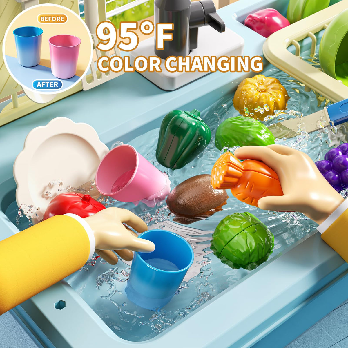 JUKUDAHU Play Sink with dish rack and cups for pretend meals