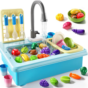 JUKUDAHU Play Sink faucet in action showing realistic water flow for kids