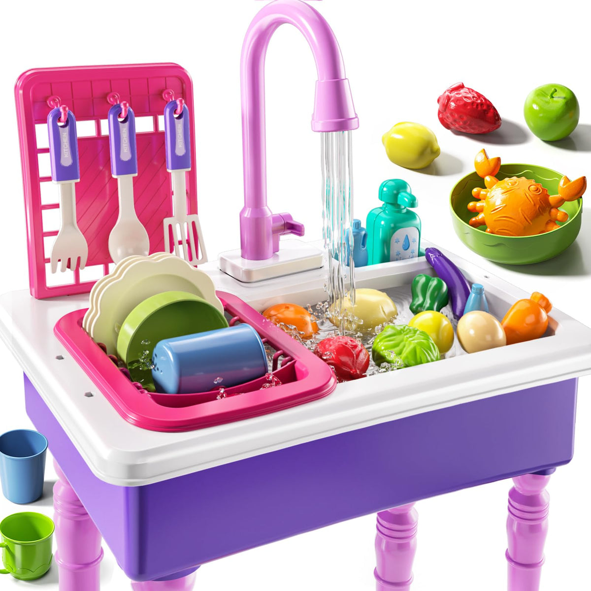 JUKUDAHU play sink with running water for engaging sensory play and pretend kitchen experiences.