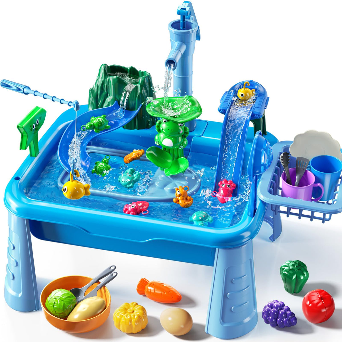 JUKUDAHU water table play sink toy offers running water for washing and toy fishing.