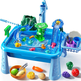 JUKUDAHU water table play sink toy offers running water for washing and toy fishing.