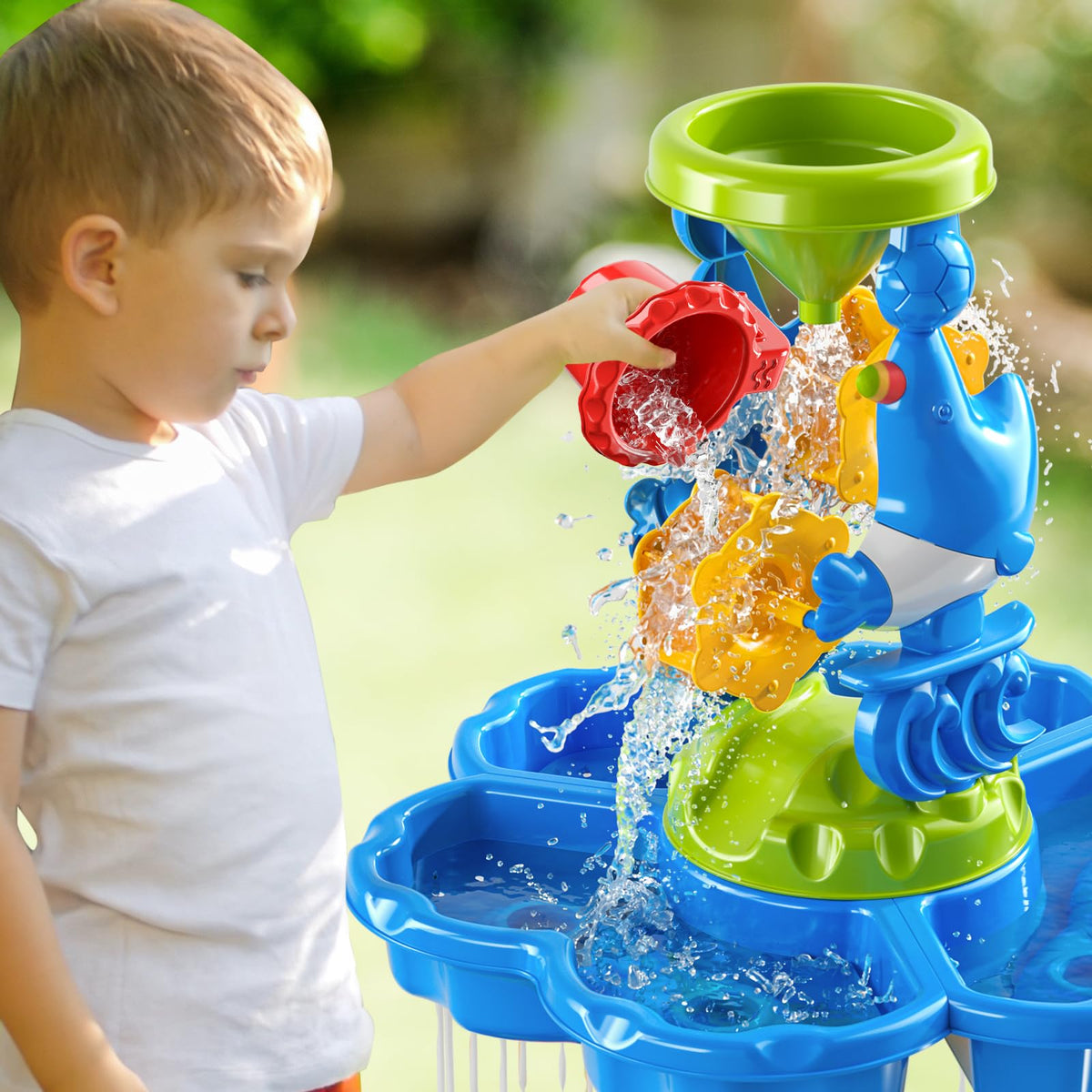 JUKUDAHU water table windmill showing water flow during play
