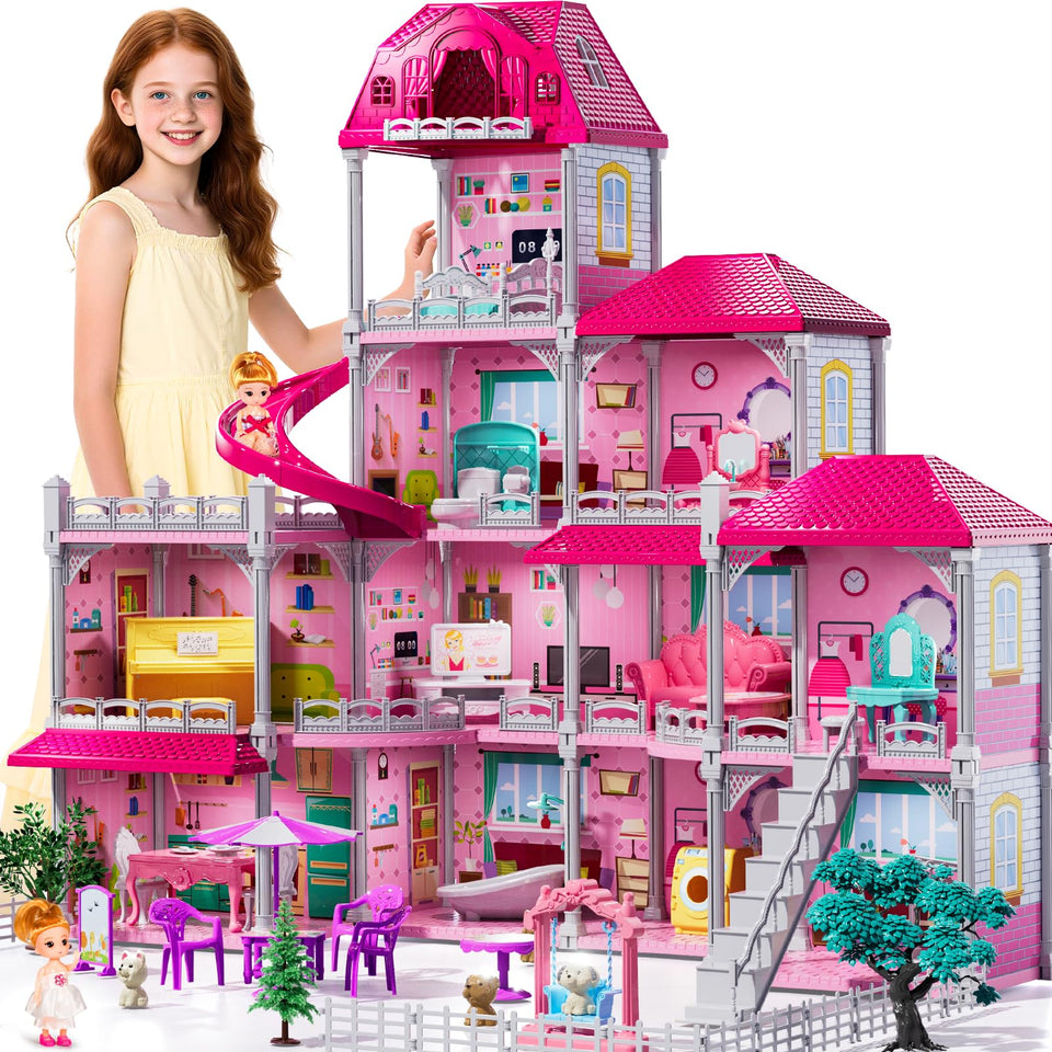 JUKUDAHU Villa Playset 4-storey dollhouse for imaginative play