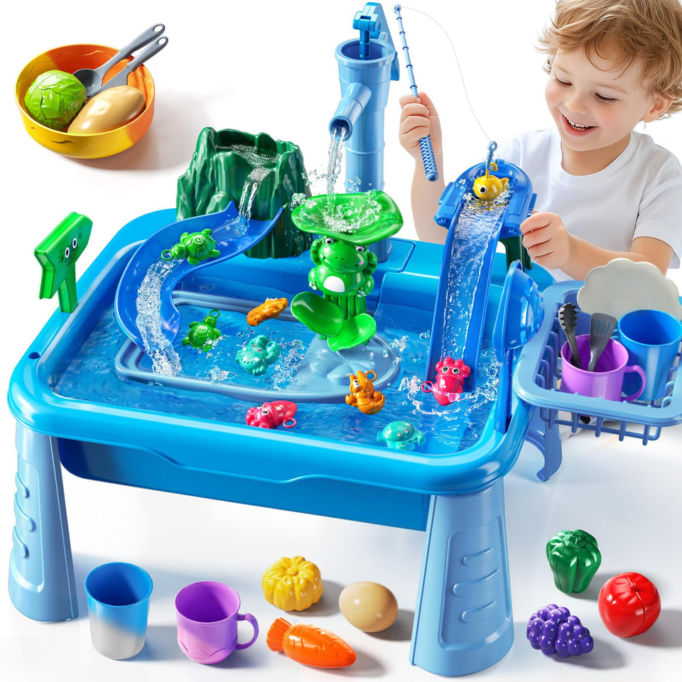 JUKUDAHU water table blue faucet rotation enhances dexterity during outdoor play.