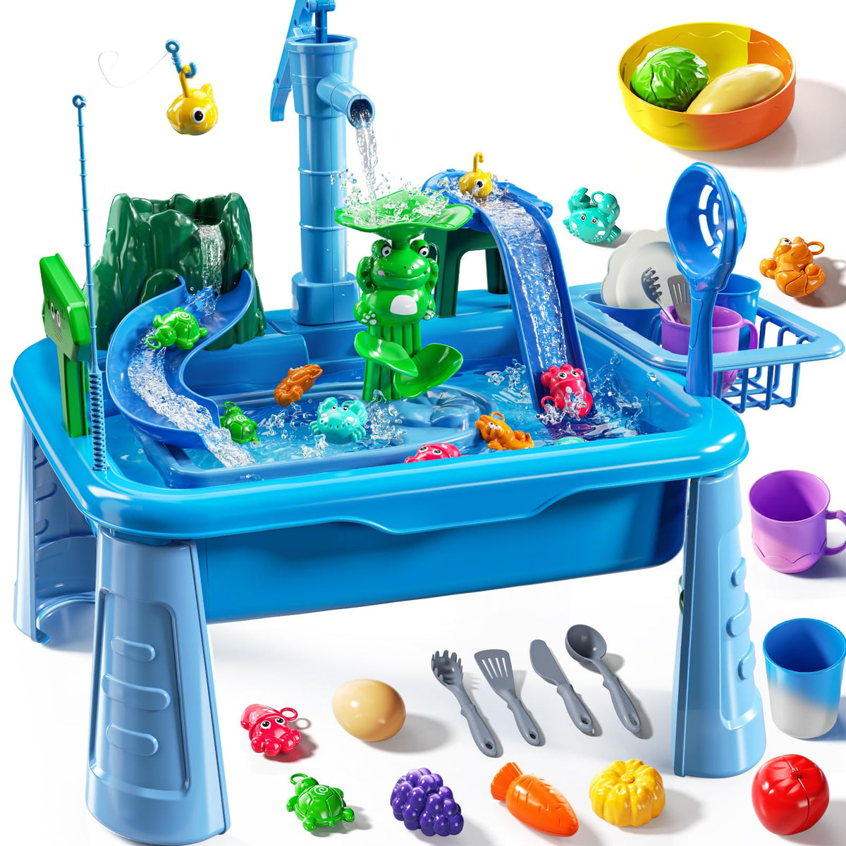 JUKUDAHU water table outdoor setup encourages cooperative and imaginative kitchen pretend play.