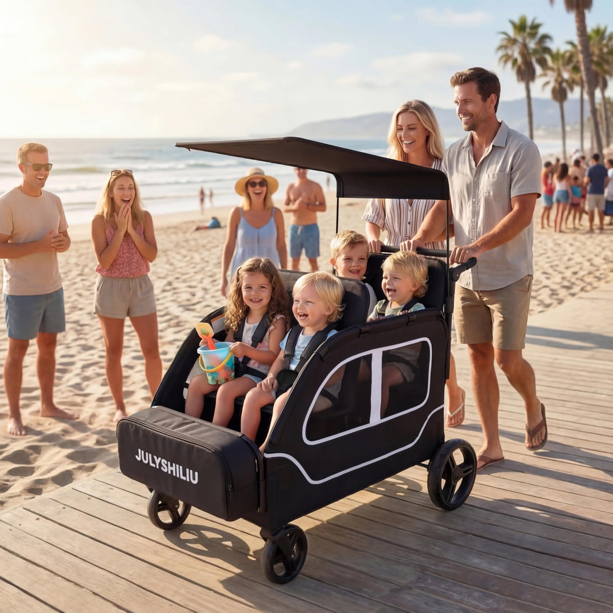 JULYSHILIU car-shaped wagon stroller interior seating with four positions.