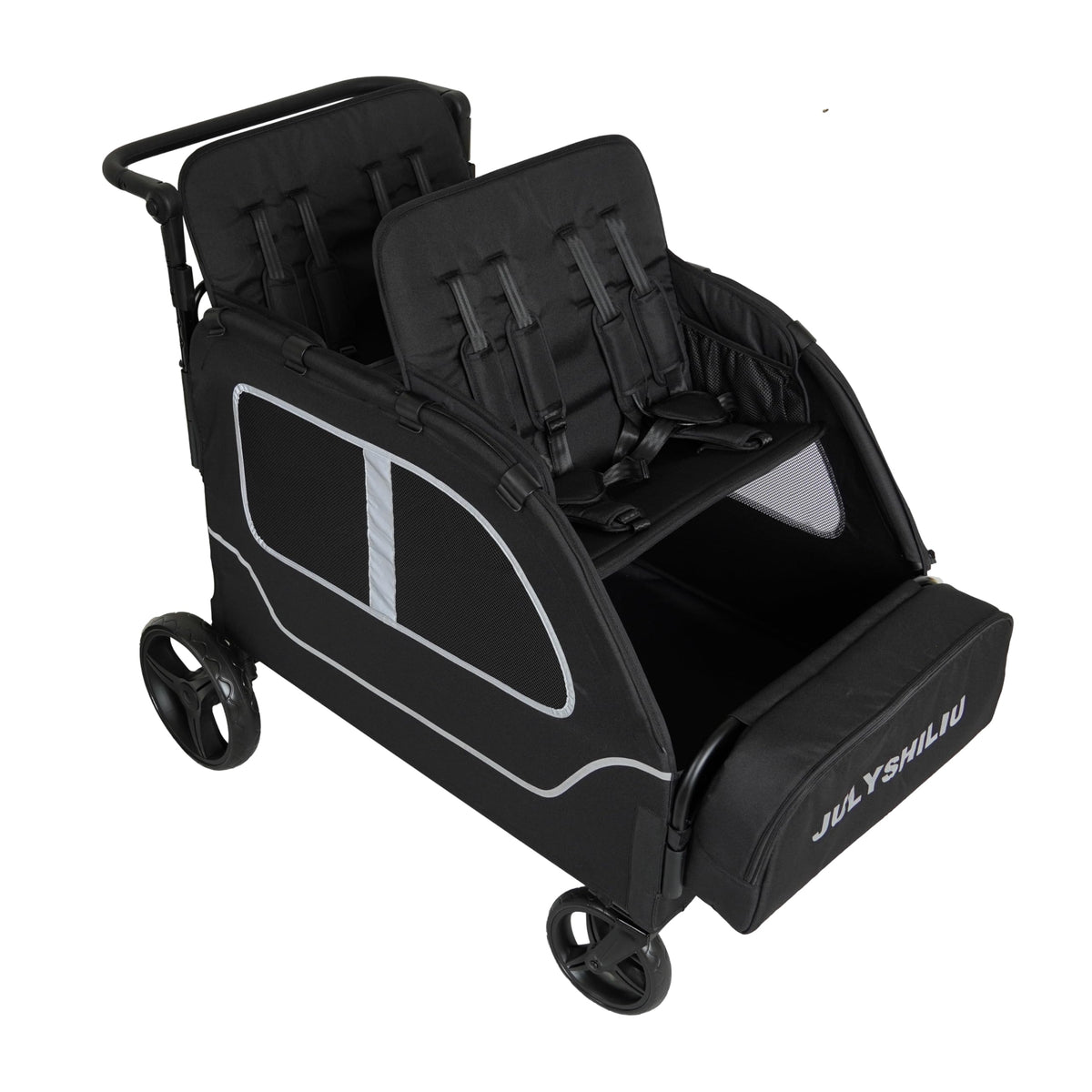 JULYSHILIU foot brake locks the wagon for safe stops.
