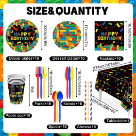 Julyshy building block cups provide mess-free serving for kids' party drinks.