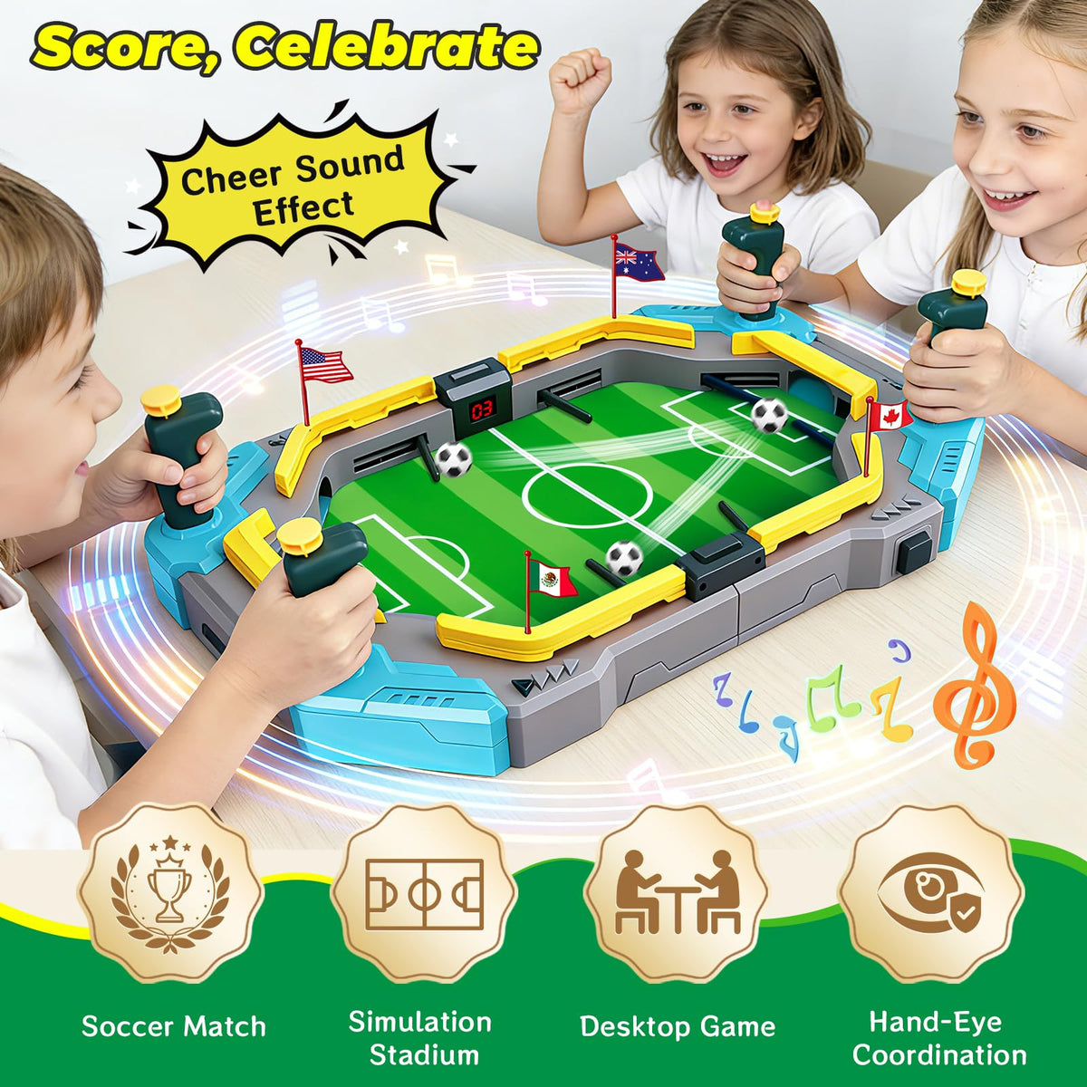 Juman mini foosball table flag stickers add colorful stadium flair for kids.