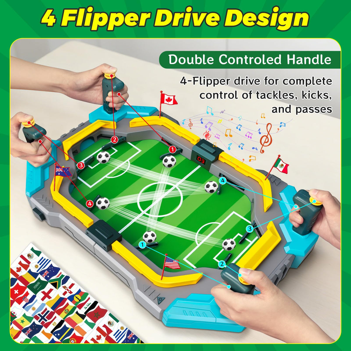 Juman mini foosball table cheering sound enhances lively, immersive play.
