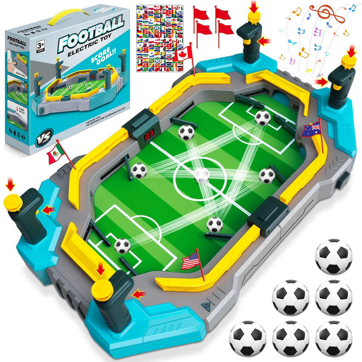 Juman mini foosball table goal scoring brings arcade excitement to playtime.