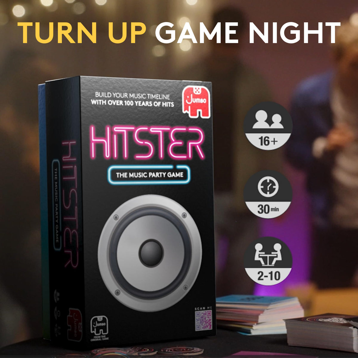 Hitster players around a table enjoying a lively music quiz.