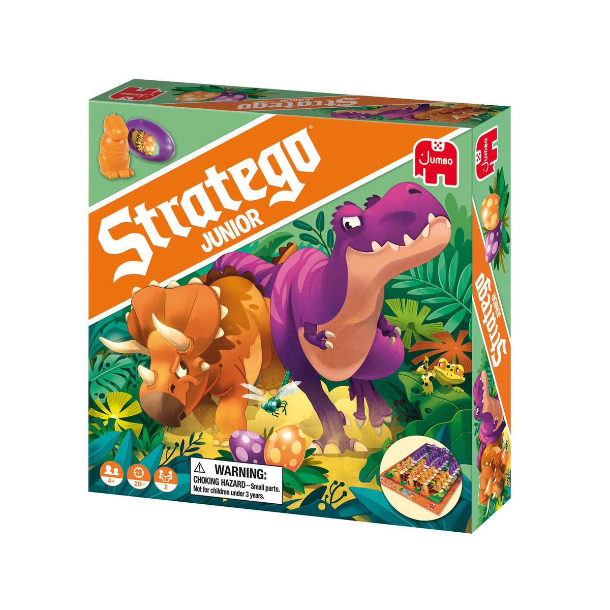 Jumbo Stratego Junior Dinos board and instructions simplify setup.