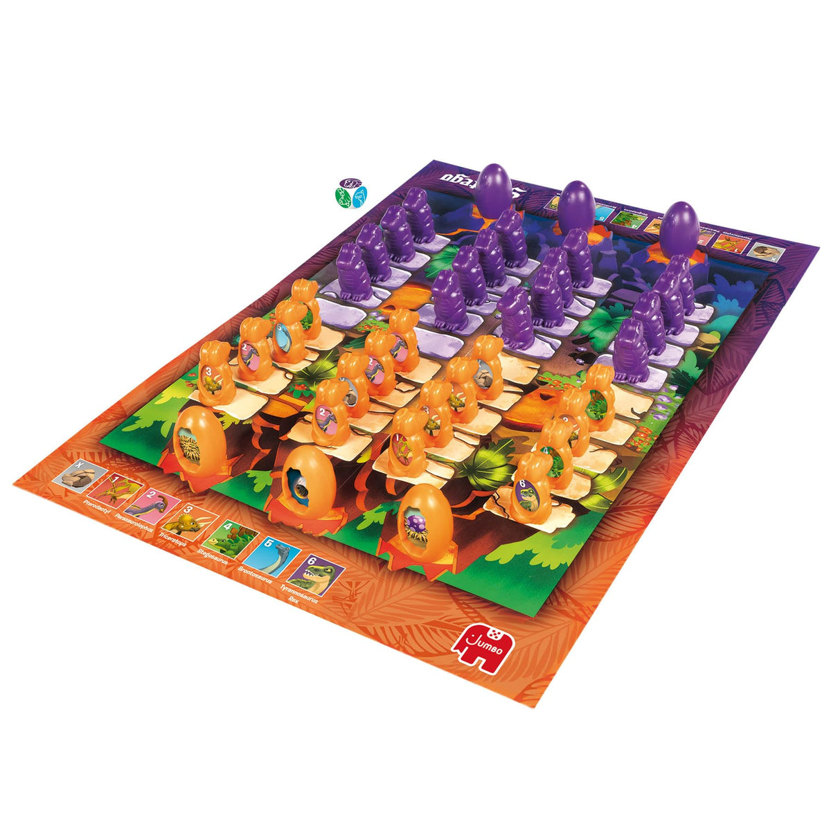 Jumbo Stratego Junior Dinos dinosaur pieces ready for quick setup and exploration.