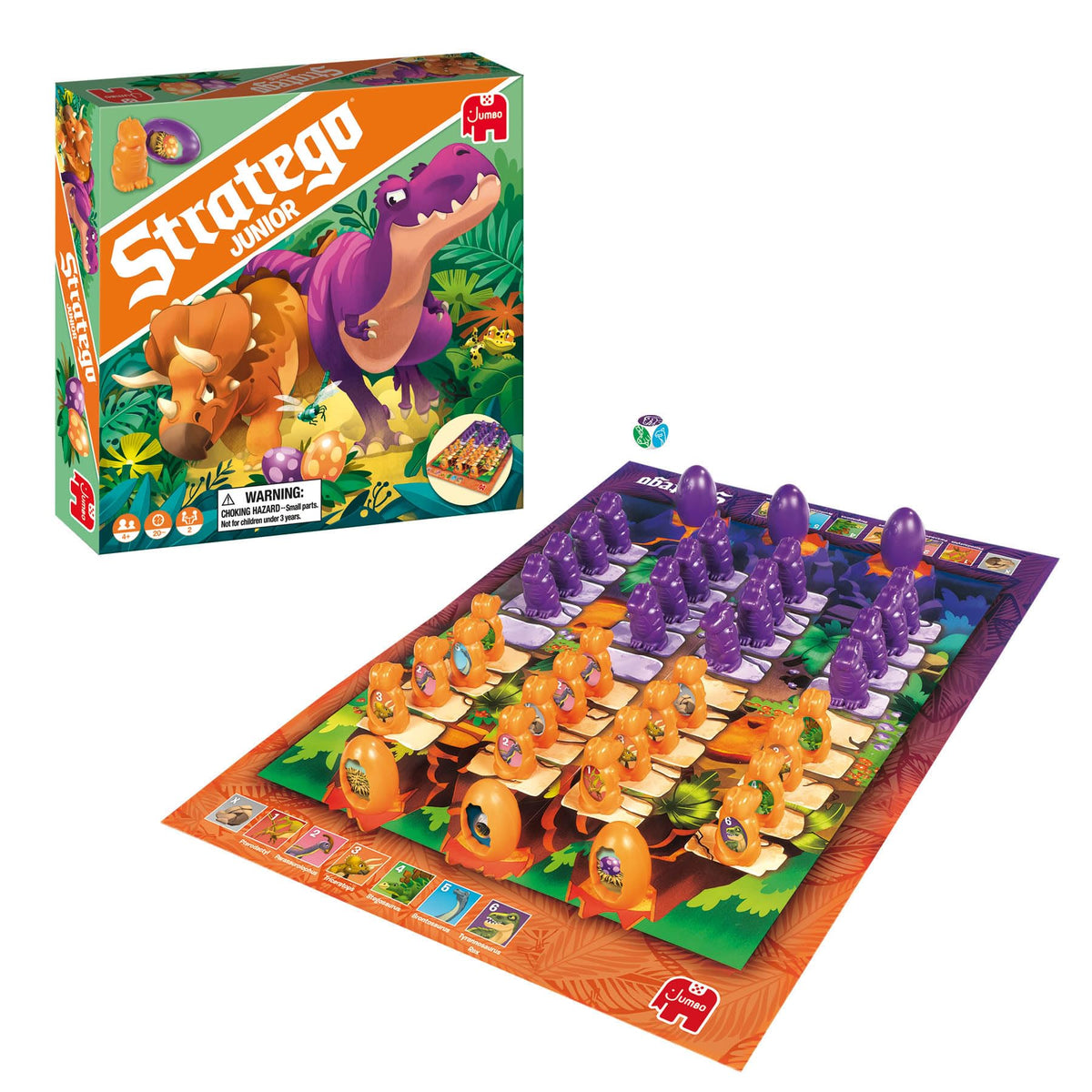 Jumbo Stratego Junior Dinos Quest mode encourages memory and exploration.