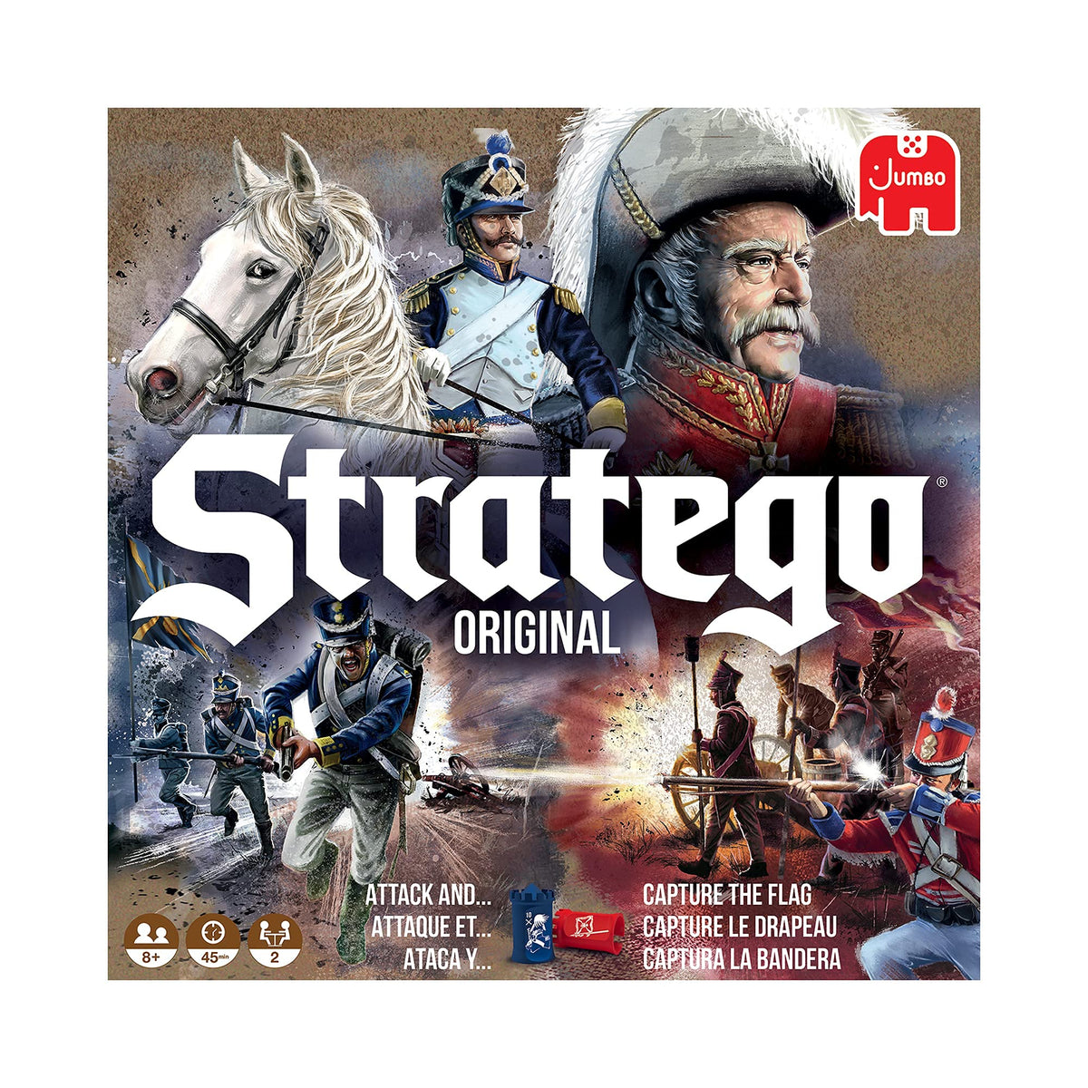 Jumbo Stratego Original sorting trays help keep pieces organized.