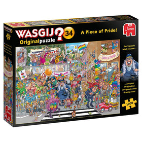 Jumbo Wasgij Retro Original 34 box front, mystery concept teaser for adults