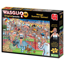 Jumbo Wasgij Summer Games finished layout ready for family puzzle night.