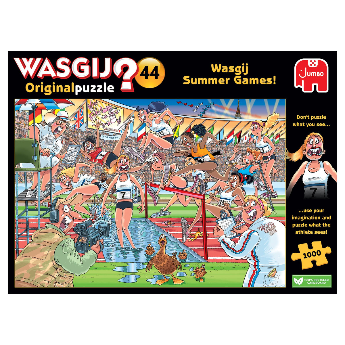 Jumbo Wasgij Summer Games scene illustration reveals a colorful, humorous summer tableau to solve.