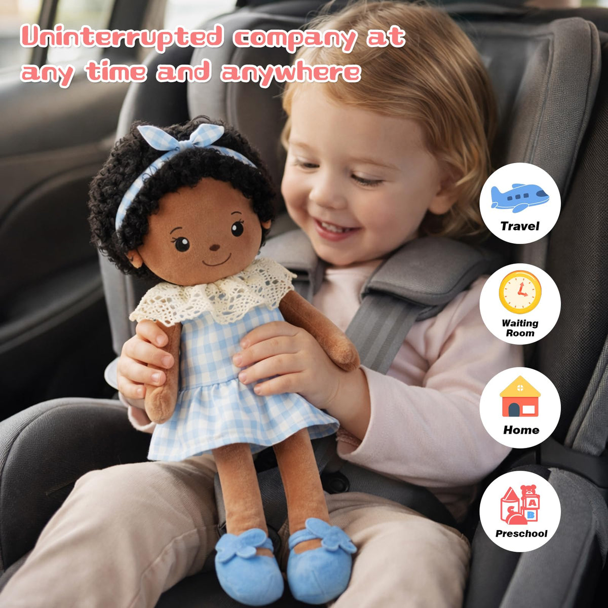Jumbrace doll with embroidered expressions encourages empathy during storytelling.
